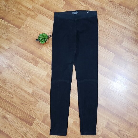 Vince Genuine Suede Leather Leggings Stretch Black Pants Sz Medium M - Picture 3 of 9